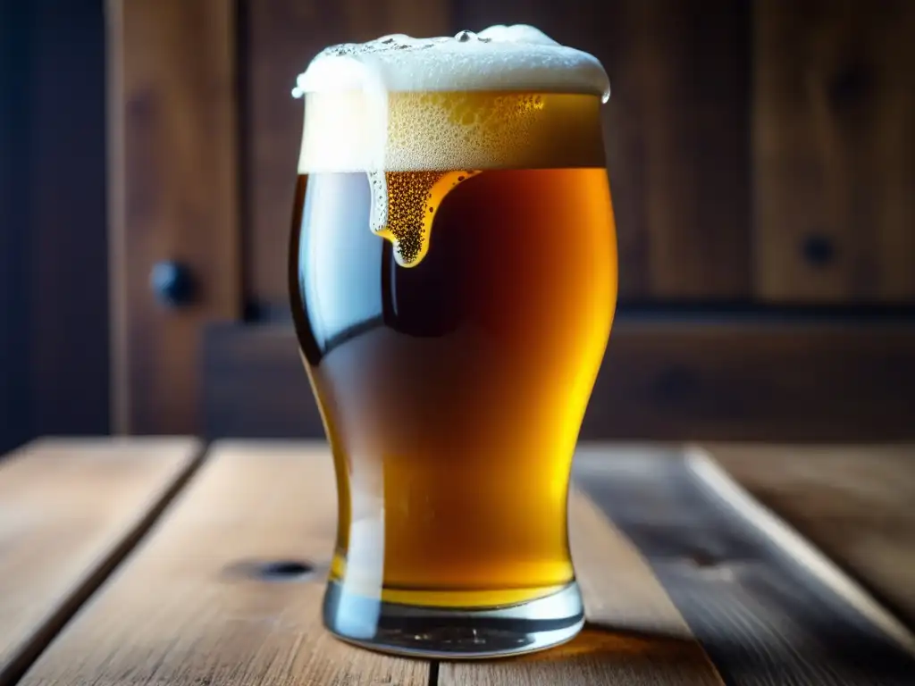 Cerveza artesanal con condensación en mesa de madera - Inversiones Cerveceras