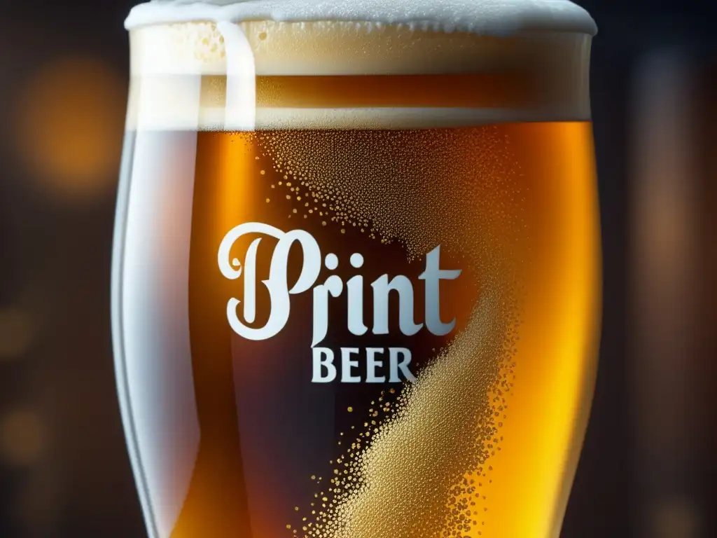 Cerveza artesanal ámbar con burbujas Cerveza artesanal ámbar con burbujas y espuma, logo de cervecería local, condensación en vidrio - Ruta por Polonia
