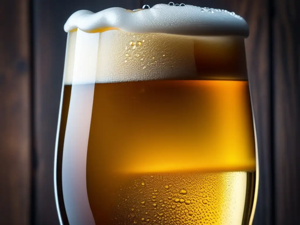 Cerveza artesanal dorada y espumosa Cerveza artesanal dorada en vaso, con espuma cremosa y burbujas