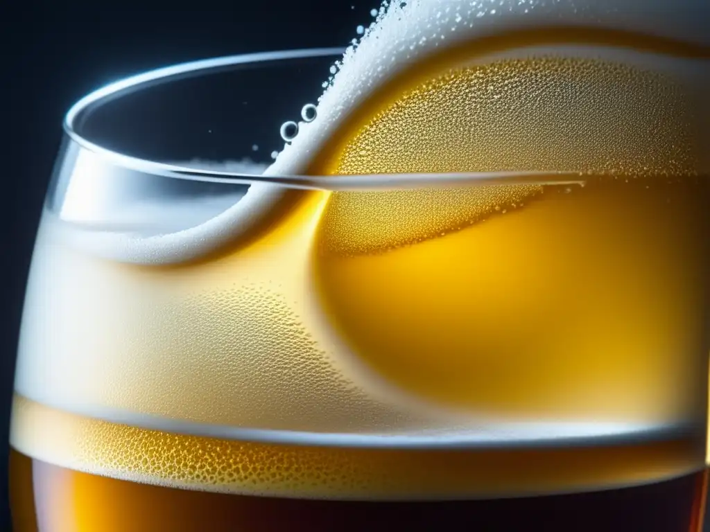 Cerveza artesanal dorada con espuma y burbujas, en un bar en Lyon