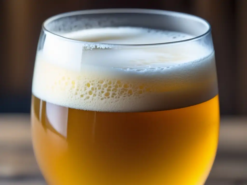 Cerveza artesanal dorada en vaso Una cerveza artesanal dorada de gran calidad, con burbujas efervescentes y espuma blanca