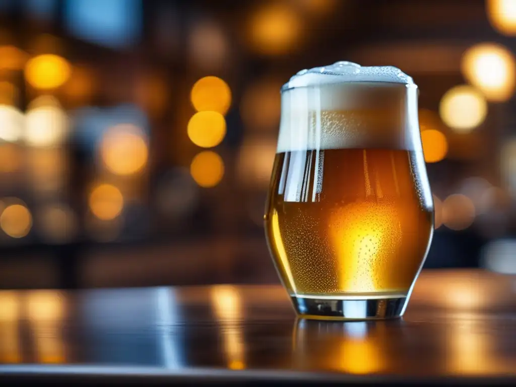 Cerveza artesanal dorada en vaso Vaso de cerveza craft dorada en barra de madera - Asia cerveza craft