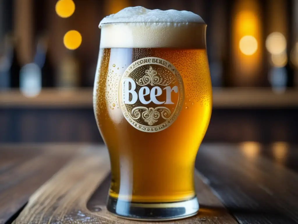 Cerveza artesanal dorada en mesa de madera Cerveza artesanal dorada con espuma, en mesa de madera rústica - Viajes a Francia