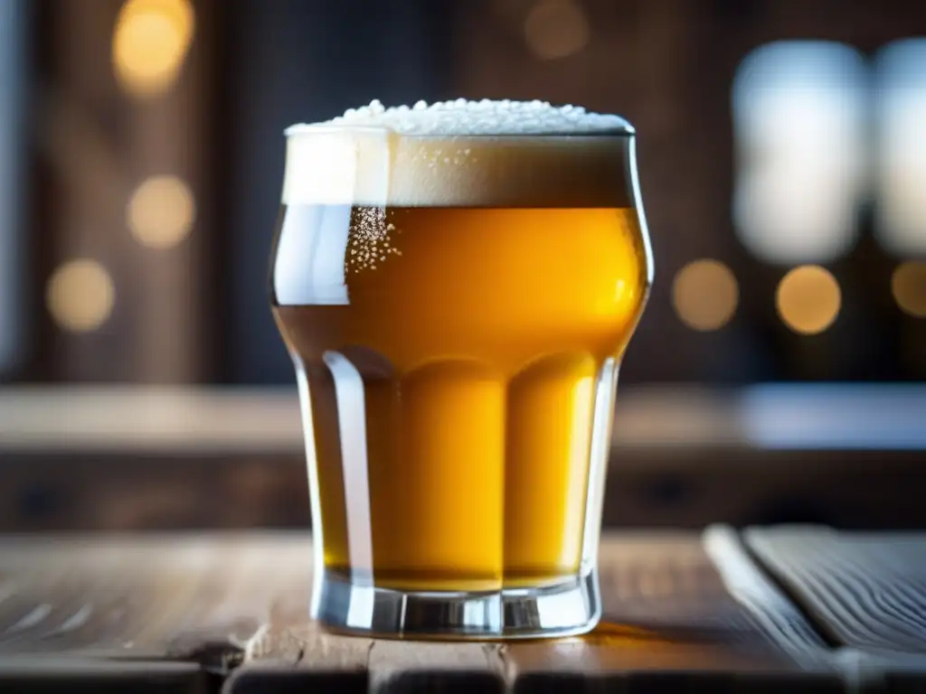 Cerveza artesanal dorada en vaso con espuma y granos de lúpulo y cebada - El Secreto del Grial
