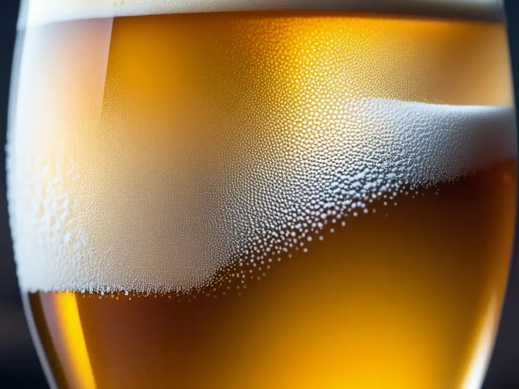 Cerveza artesanal dorada en vaso, detalle Copa de cerveza artesanal dorada y efervescente