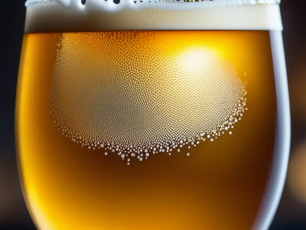 Cerveza artesanal en Atenas Macroshot impresionante de una cerveza artesanal en Atenas, con burbujas y espuma en un vaso lleno hasta el borde
