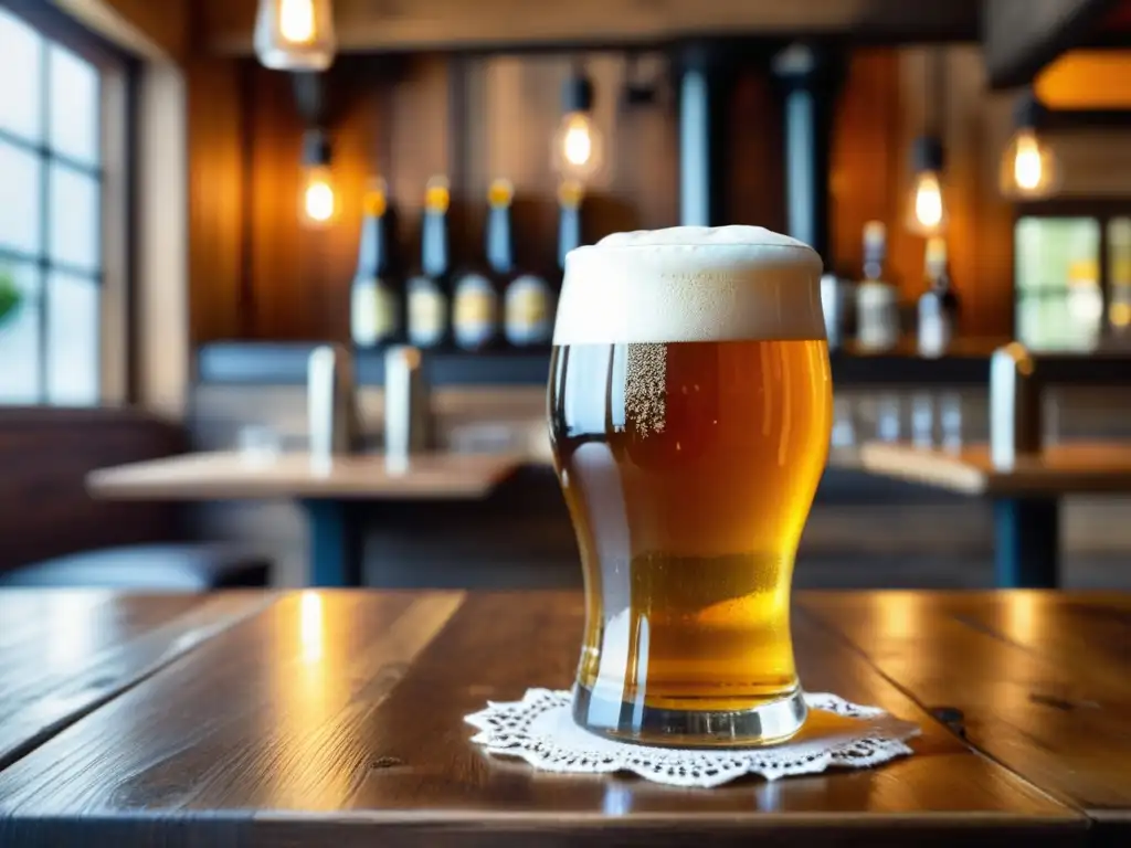 Maridajes básicos: Cerveza artesanal con queso, frutas y nueces en mesa rústica