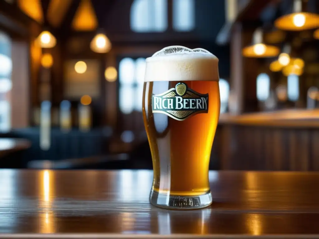 Cerveza artesanal irlandesa dorada en pub Pint of rich, golden Irish craft beer in cozy pub - Bares en Dublin