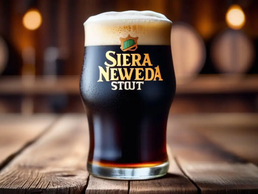 Cerveza negra Sierra Nevada Stout American Stout en vaso con espuma cremosa y color oscuro