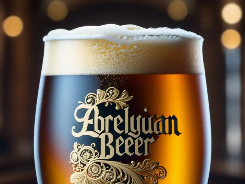 Ruta por Bélgica: Cerveza belga dorada con burbujas y patrones dorados