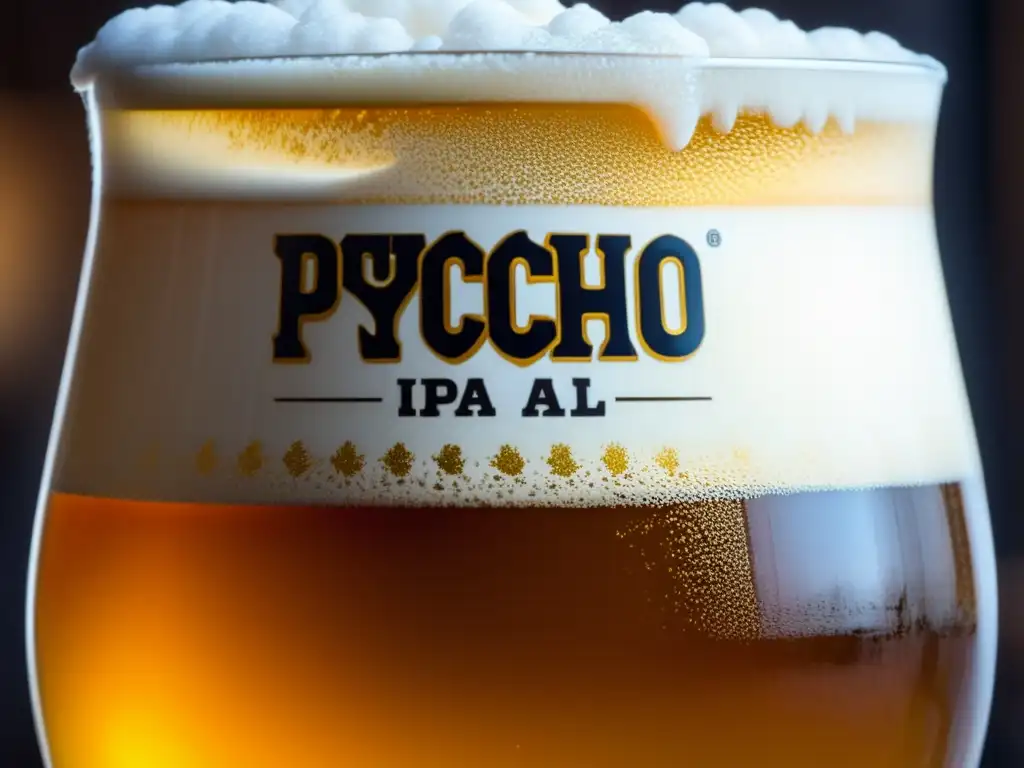 Cerveza artesanal Border Psycho IPA Cerveza Border Psycho Imperial IPA, con espuma cremosa y burbujas efervescentes