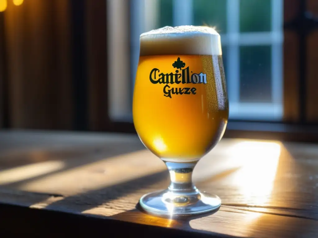 Cerveza Cantillon Gueuze dorada y burbujeante Cerveza Lambic Cantillon: Dorada vibrante, burbujeante y con espuma blanca