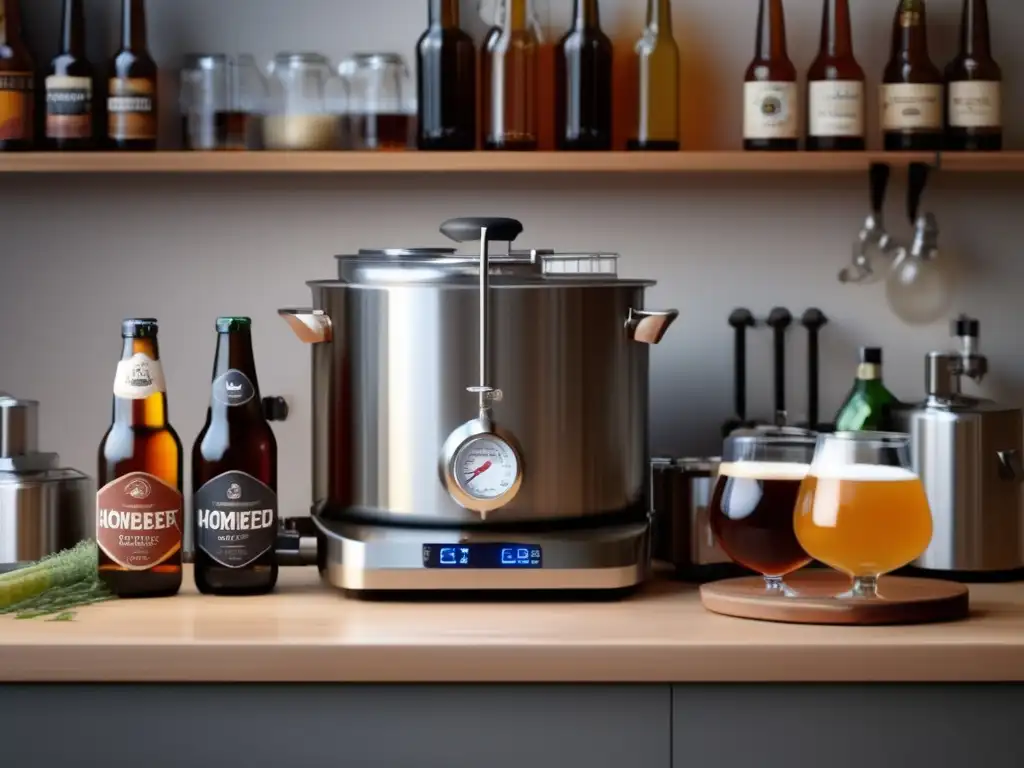 Pasión por el detalle en una imagen de un espacio limpio y organizado con un equipo de elaboración de cerveza casera