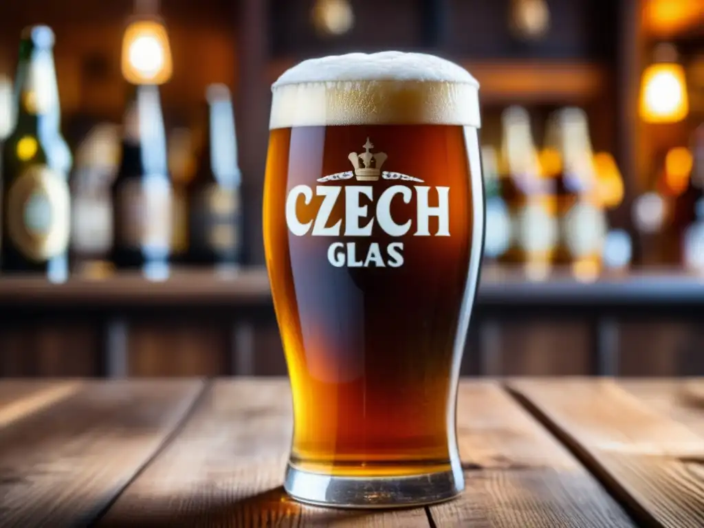 Vaso de cerveza checa tradicional en bar de Praga