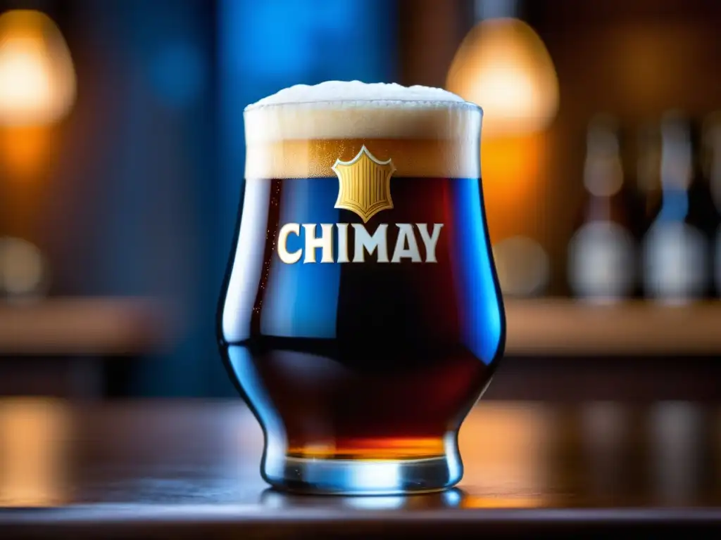 Cerveza Chimay Blue: Rico color ámbar Cerveza Chimay Blue Ale belga con color ámbar y espuma carbonatada