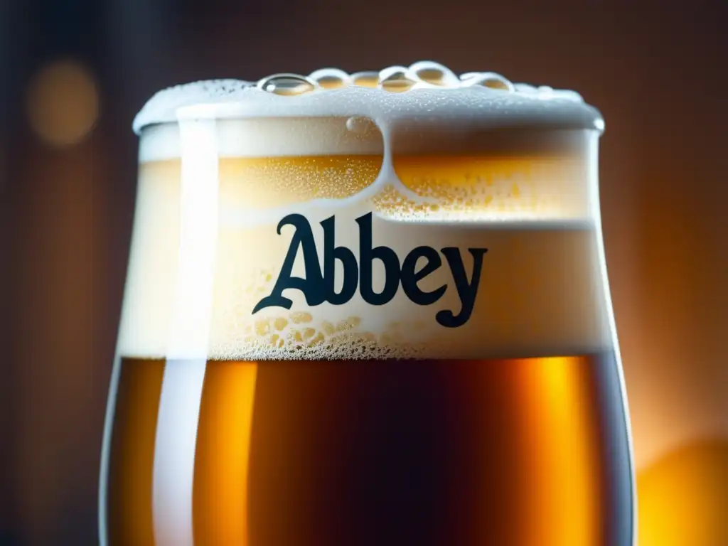 Cerveza de abadía artesanal Cerveza de Abadía y Estofados en un vaso artesanal, con detalle de espuma cremosa y color ámbar