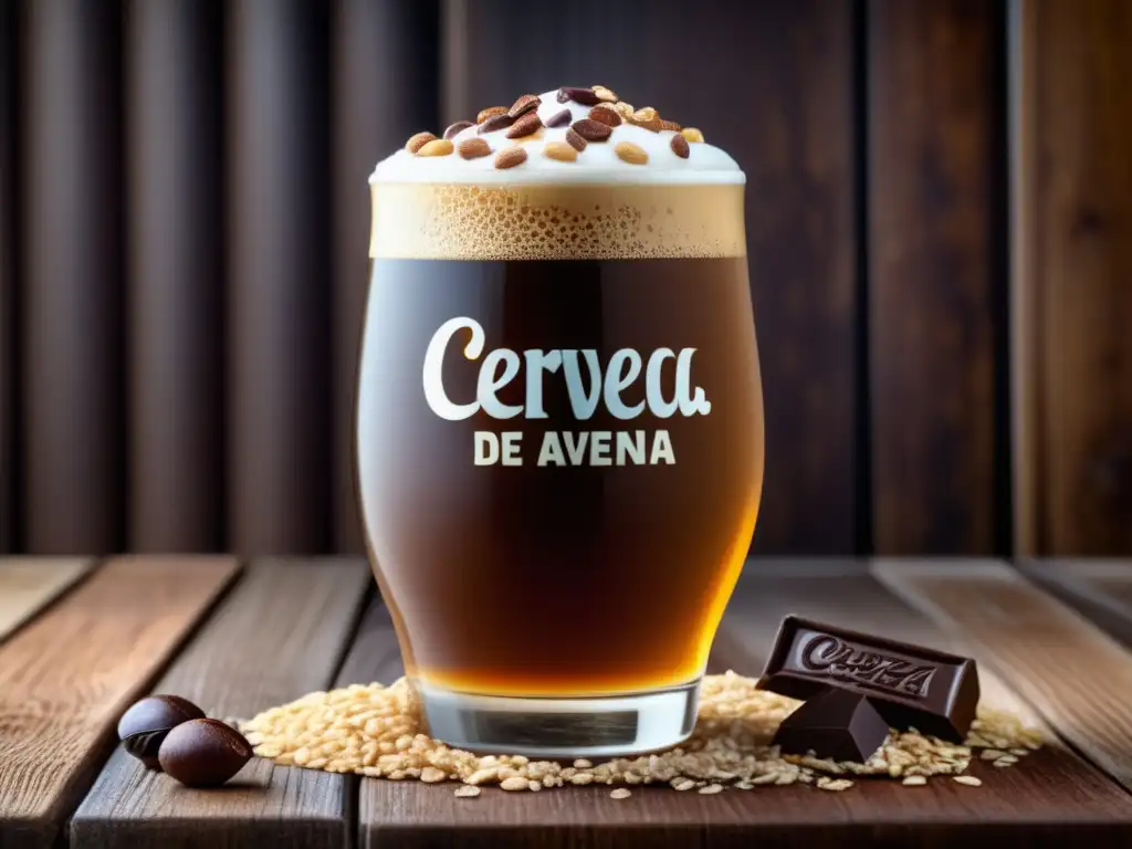 Cerveza de Avena con Chocolate y Café en vaso de vidrio con espuma cremosa y detalles elegantes - Adjuntos
