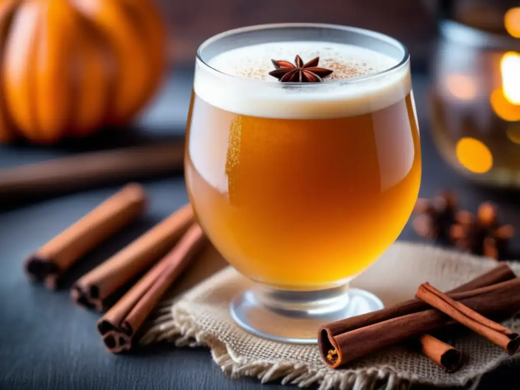 Cerveza de calabaza especiada en vaso helado Cerveza con especias en vaso helado con elegancia