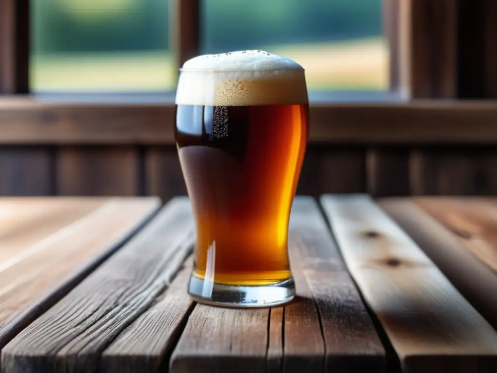 Cerveza Rye IPA artesanal en vaso Cerveza de centeno con espuma blanca en vaso rústico -