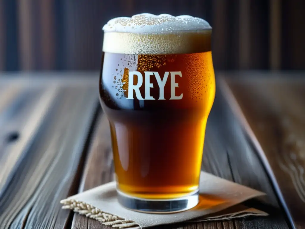 Roggenbier en vaso de cerveza ámbar con espuma cremosa y detalles condensados