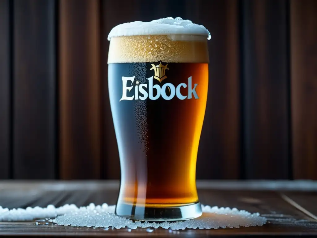 Eisbock en vaso de cerveza helada y condensación