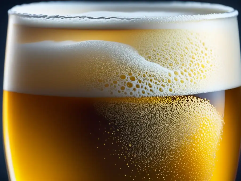 Vocabulario cervecero: Detalle fascinante de una cerveza dorada y espumosa en un vaso transparente