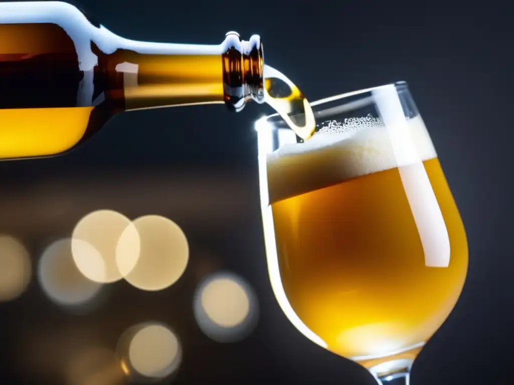Cerveza artesanal dorada y efervescente Cerveza artesanal dorada de Vinnie Cilurzo con espuma cremosa y burbujas elegantes