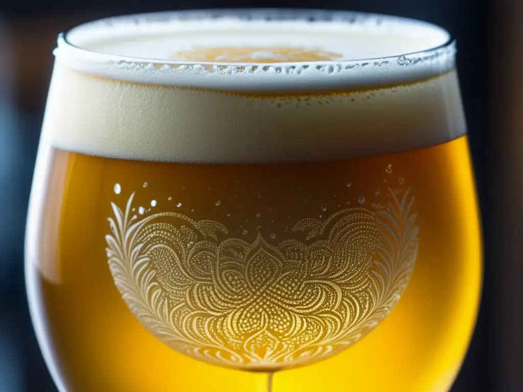 Cerveza dorada Ceiba Tripel, elegante y deliciosa Cerveza Ceiba Tripel dorada en vaso adornado con elegancia