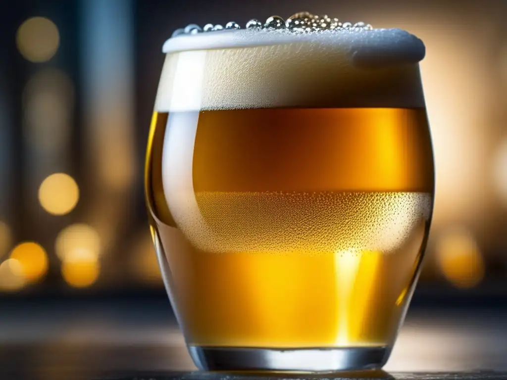 Cerveza dorada con burbujas y espuma lujosa Cerveza dorada con burbujas, aromas y aireación -