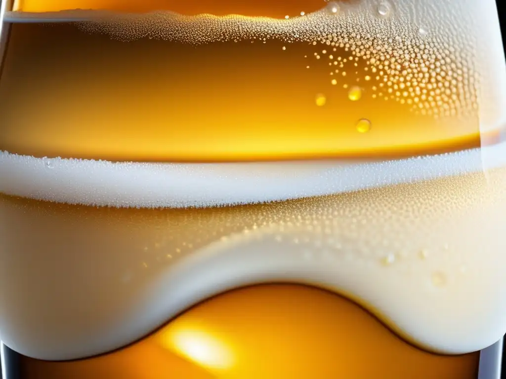 Cerveza dorada con burbujas brillantes Cerveza dorada con burbujas y espuma en vaso - Recursos de Estudio