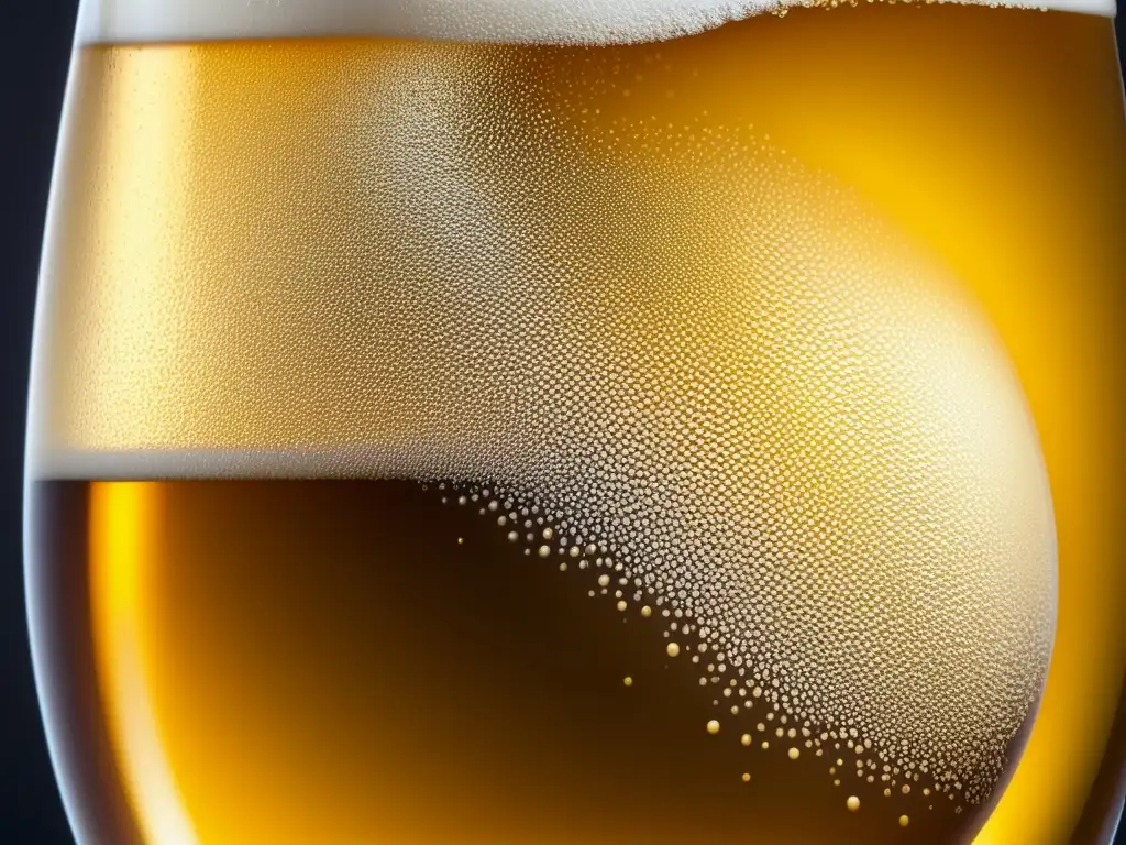 Cerveza dorada con burbujas El Alma de la Cerveza: burbujas doradas en vaso de cristal