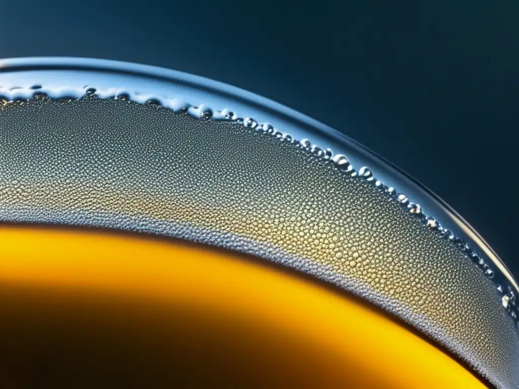 Cerveza dorada con burbujas efervescentes Cerveza dorada con burbujas carbonatadas y espuma blanca sobre mesa de madera - Carbonatación natural