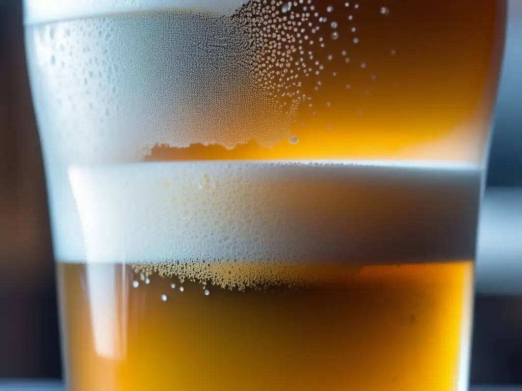 Cerveza IPA dorada con burbujas y cabeza blanca en vaso helado - Session IPA