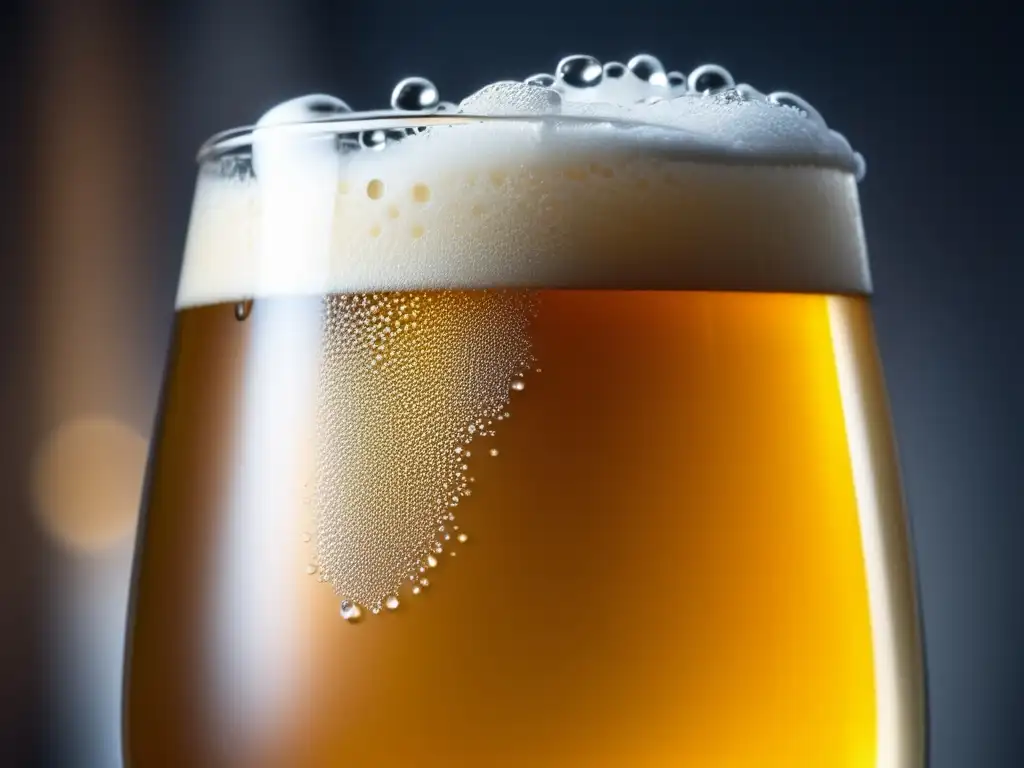 Cerveza dorada y espumosa en vaso Cerveza pale ale dorada, efervescente y con espuma blanca, captura la frescura y procesos fríos