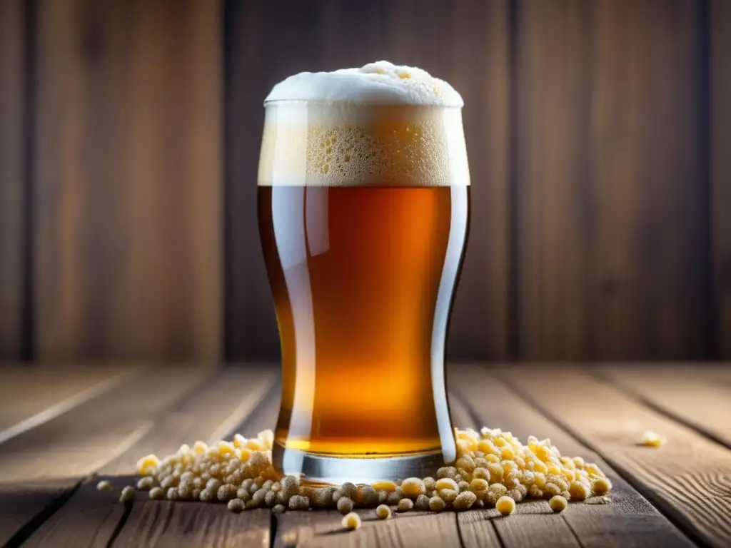 Cerveza dorada con espuma, burbujas y granos de cebada - Tipos de cerveza