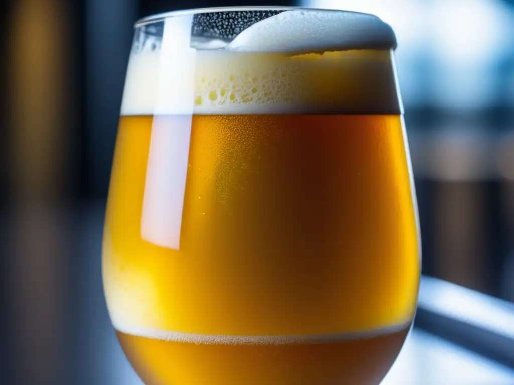 Cerveza sour dorada con espuma cremosa y burbujas, una obra de arte - Experimentación