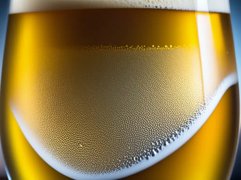 Cerveza dorada y burbujeante en un vaso El Alma de la Cerveza en una imagen de cerveza dorada, burbujeante y refrescante, con detalles precisos y un toque artesanal