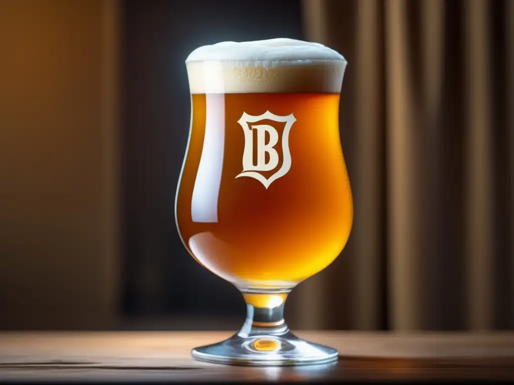 Cerveza belga dorada en vaso tulipa Cerveza Belgian Ale dorada en tulipa, con espuma cremosa y color ámbar brillante