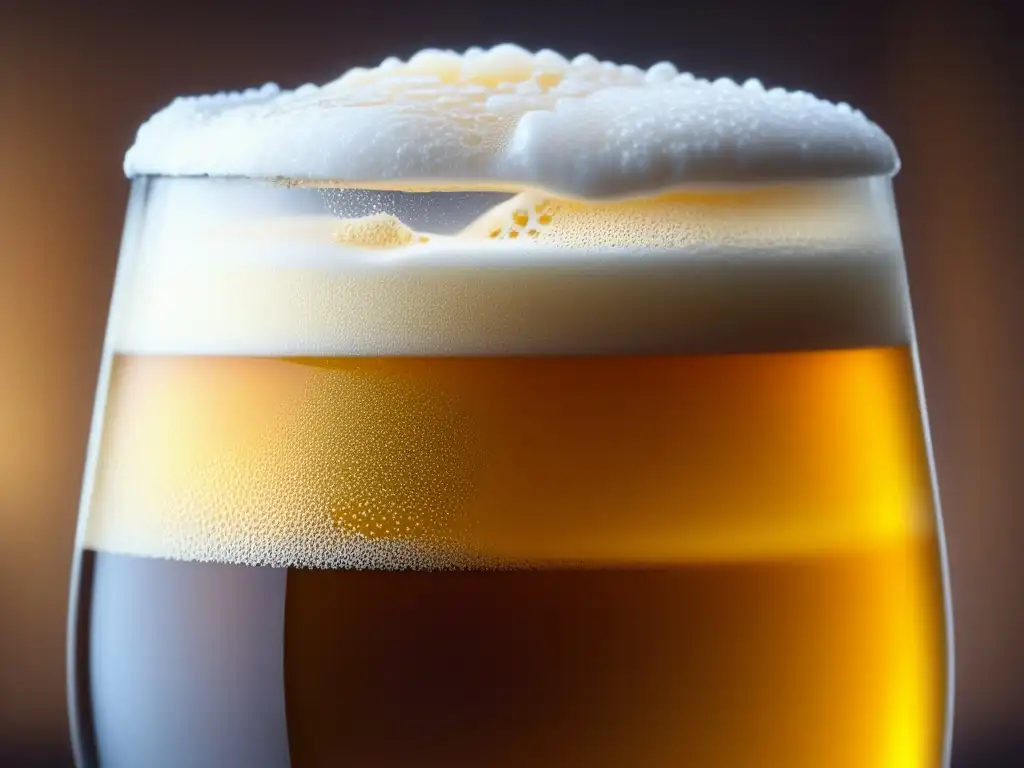 Cerveza dorada con burbujas, condensación y espuma cremosa - Rueda de sabores