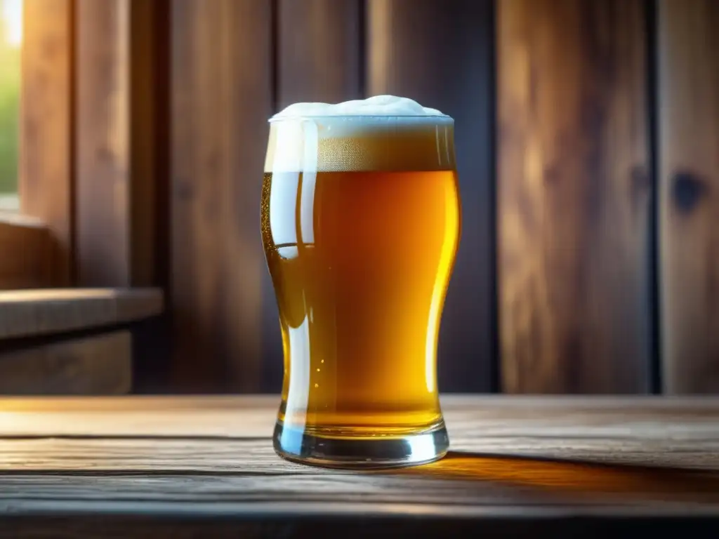 Cerveza artesanal dorada en vaso Imagen de cerveza artesanal dorada en vaso, resaltando iluminación y frescura