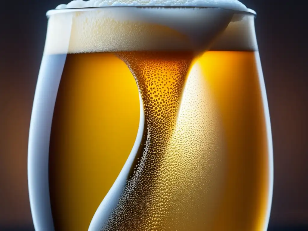 Cerveza dorada en cascada Cerveza dorada con burbujas y textura