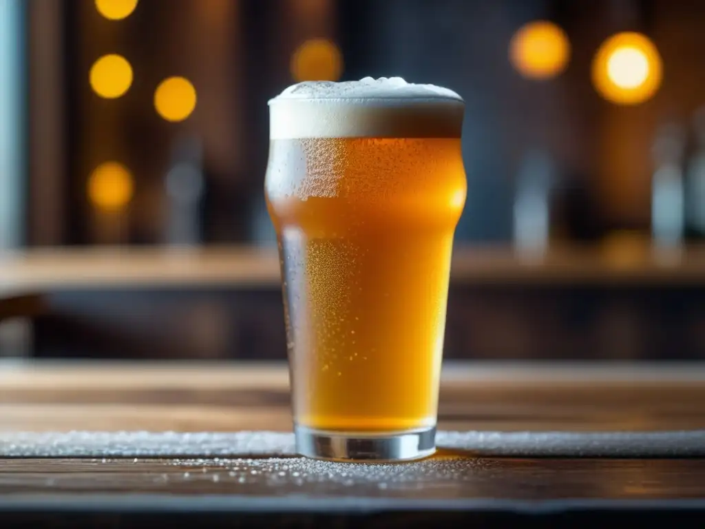 Cerveza Session IPA en vaso de cristal con espuma y burbujas
