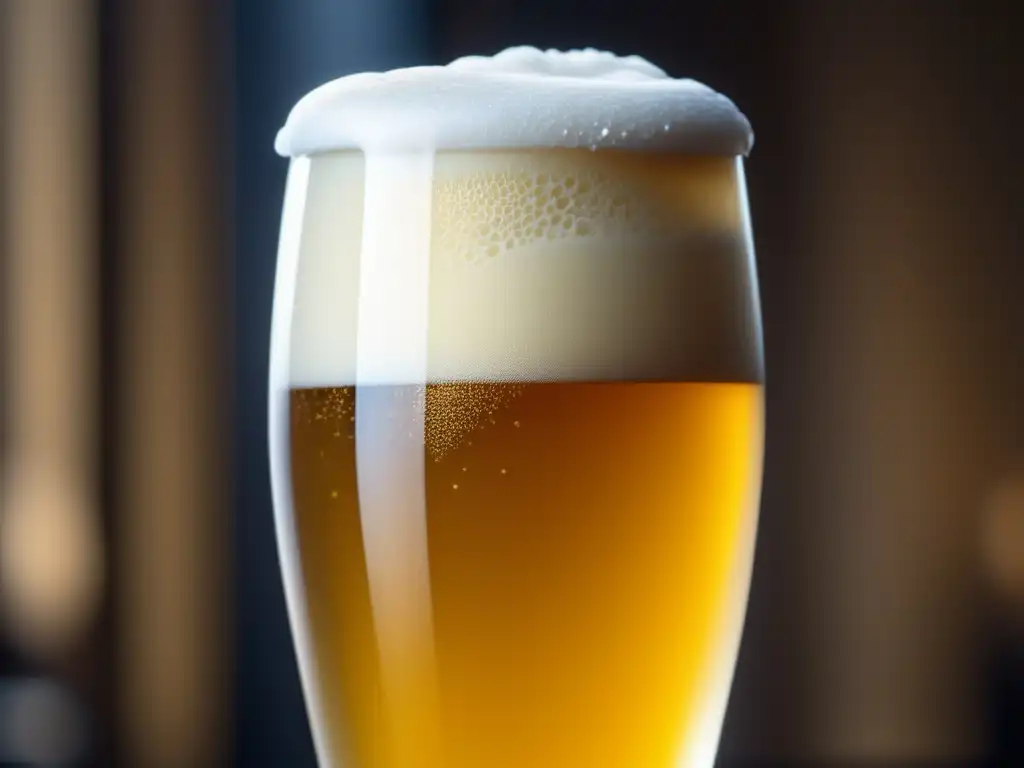 Cerveza dorada en vaso alto con espuma Cerveza Helles en vaso alto, transparente y espumosa