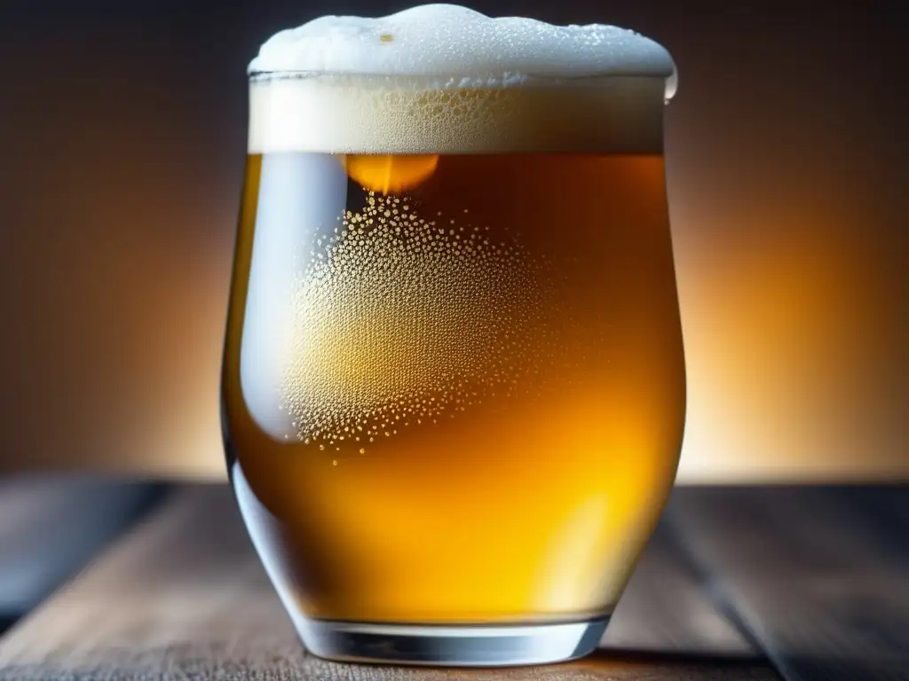 Vaso de cerveza dorada llena Vidrio de cerveza dorada con burbujas, celebra aniversarios y celebraciones