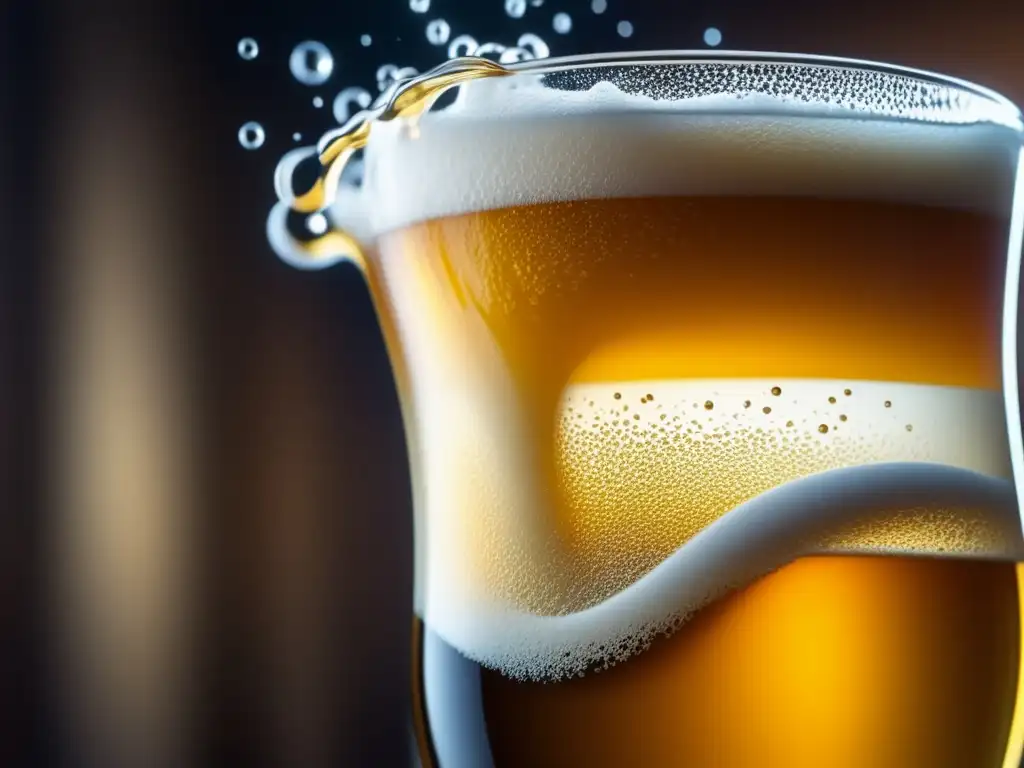 Cerveza dorada en vaso curvado Cerveza dorada vertiéndose en una copa curvada, evocando la experiencia de la cerveza artesanal