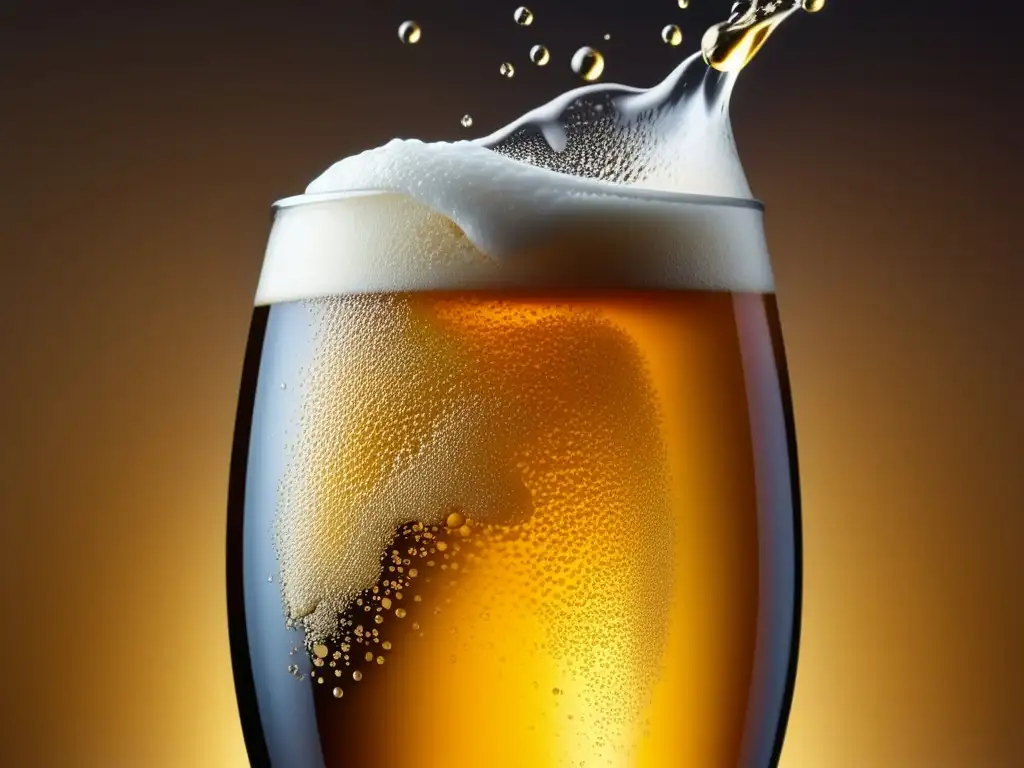 Cerveza dorada vertiéndose en vaso, burbujas y espuma, certificación y oportunidades laborales