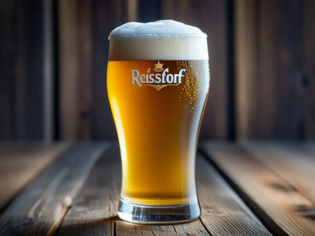 Cerveza Reissdorf Kölsch, dorada y refrescante Cerveza Reissdorf Kölsch en vaso de cristal con burbujas doradas