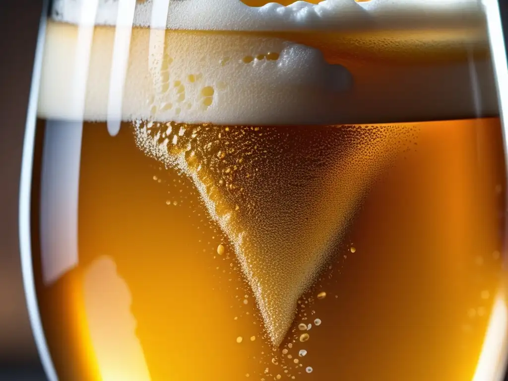 Cerveza dorada en vaso elegante Ale dorada en una elegante copa de cerveza, con espuma cremosa y burbujas, resaltando sus tonos ámbar y textura aterciopelada