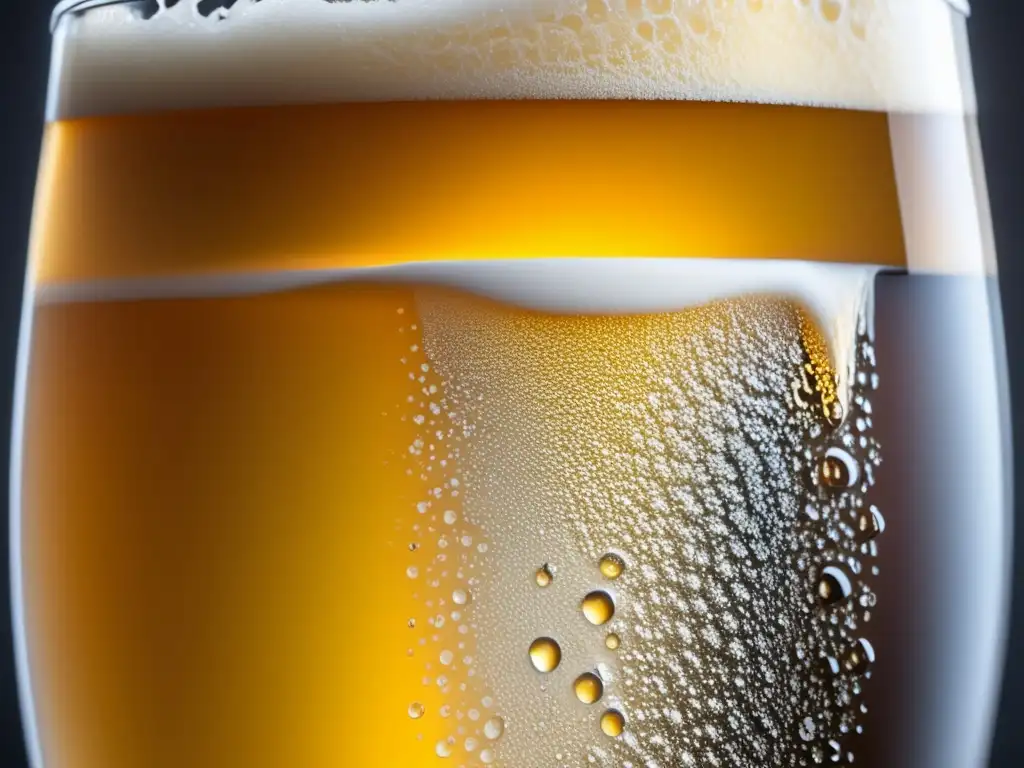 Cerveza de baja graduación con textura y carbonatación resaltada por la lente macro