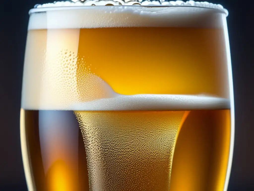 Cerveza dorada con burbujas y espuma, filtrado innovador